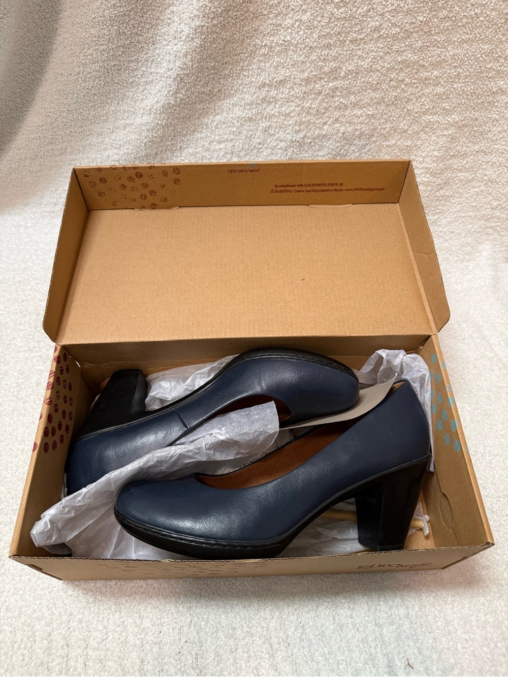 Classic Navy Leather Block Heel Pumps - Women's